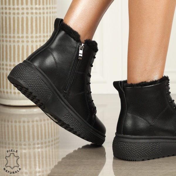 Ghete Dama IMBLANITE piele naturală cu talpă groasă CRL1448 NEGRU - Img 3