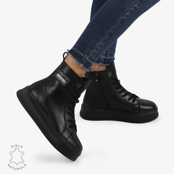 Ghete Imblanite Piele Naturala Negre CRL0649 - Img 3