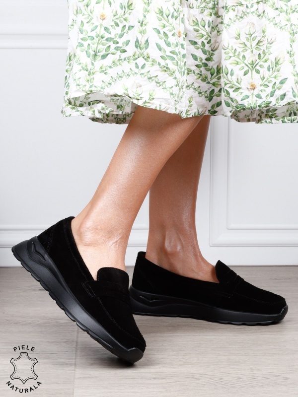Mocasini dama din piele naturală confortabili și versatili CRL1815 NEGRU - Img 2