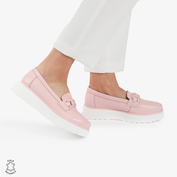 Mocasini dama din piele naturala CRL0787 ROZ - Img 2