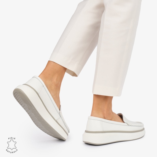 MOCASINI dama din Piele Naturala CRL1057 CULOARE: ALB - Img 3