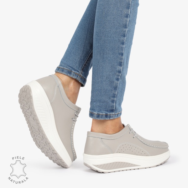 Mocasini dama din Piele Naturala CRL1219 GRI - Img 3