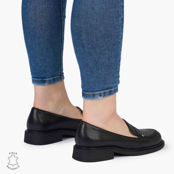 MOCASINI dama din Piele Naturala cu model CRL0994 Negru - Img 3