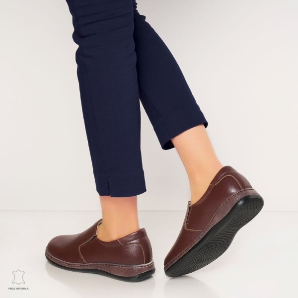 Mocasini dama din piele naturala cu talpa plata CRL0014 MARO - Img 3