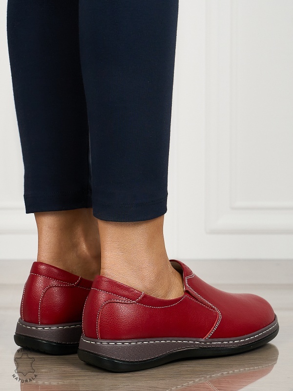 Mocasini dama din piele naturala cu talpa plata CRL0014ROSU - Img 3
