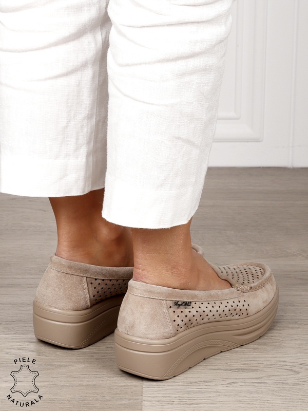 MOCASINI damă din piele naturală intoarsa CRL1579 KHAKI - Img 3