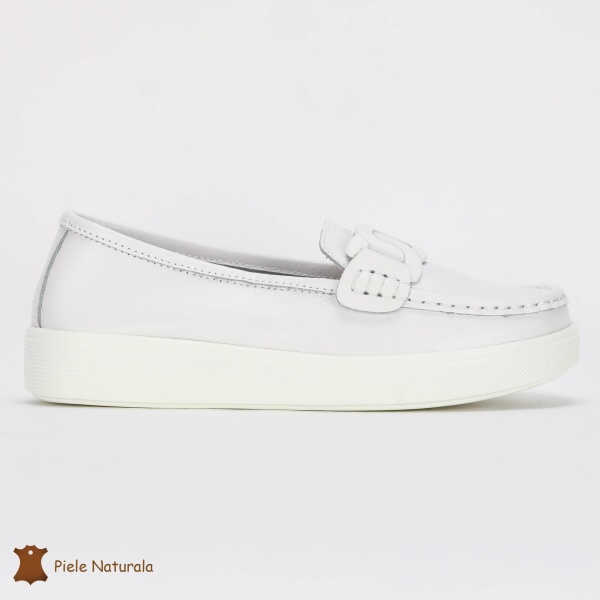Mocasini Dama Piele Naturala cu talpa plata CRL0206 ALB - Img 2