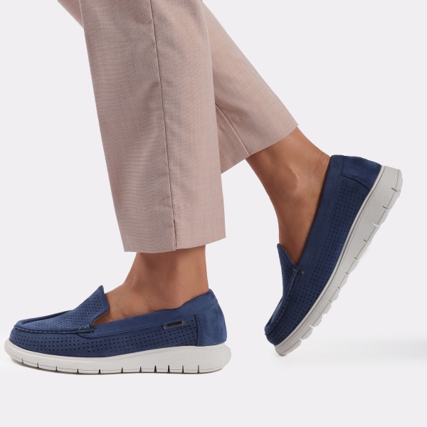 Mocasini din Piele Ecologica Intoarsa cu Branțul din Piele Naturala CRL0719 navy - Img 3