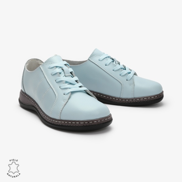 Pantofi casual Albaștri de dama din piele naturala cu talpa plata CRL0013 - Img 3