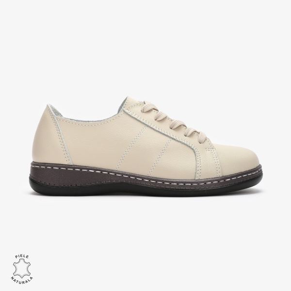 Pantofi casual Bej de dama din piele naturala cu talpa plata CRL0013 - Img 2