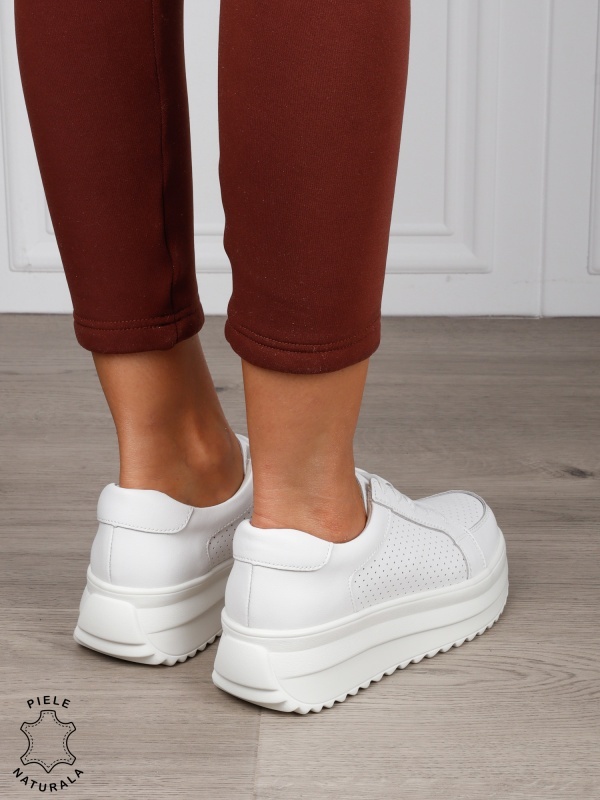 Pantofi Casual damă din piele naturală confortabile CRL1572 ALB - Img 3