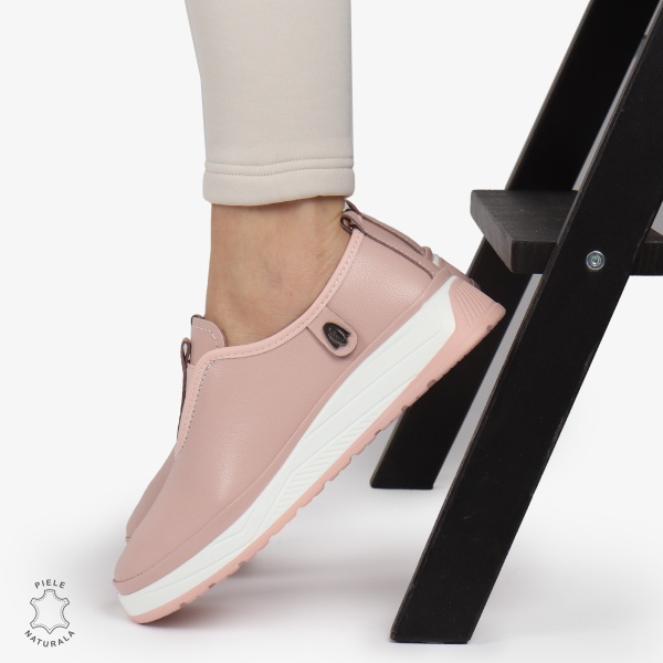 Pantofi Casual dama din Piele naturala CONFORTABILI SLIP-ON CRL1336 ROZ - Img 2