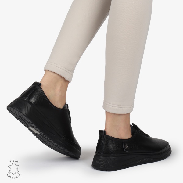 Pantofi Casual dama din Piele naturala CONFORTABILI SLIP-ON CRL1336 NEGRU - Img 4