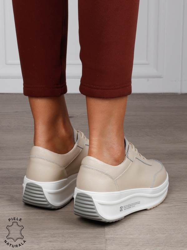 Pantofi casual dama din Piele naturală CRL0058 BEJ - Img 3