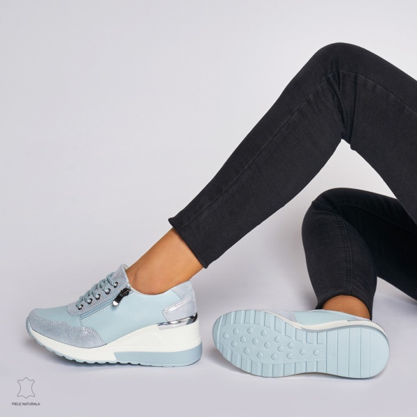 Pantofi Casual dama din Piele Naturala CRL0068 ALBASTRU - Img 4