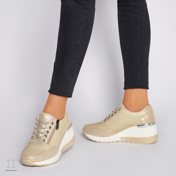 Pantofi Casual dama din Piele Naturala CRL0068 BEJ - Img 2