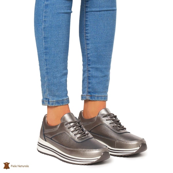 Pantofi Casual dama din Piele naturala CRL00809 PEWTER - Img 2