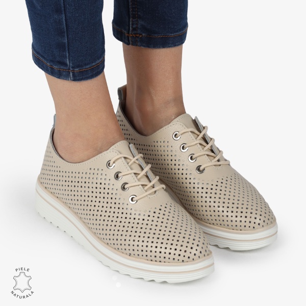 Pantofi casual dama din Piele naturală CRL0113 BEJ - Img 2