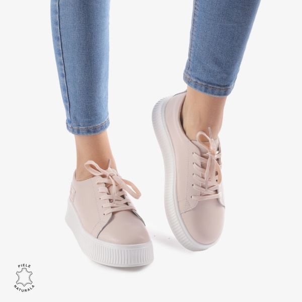Pantofi Casual dama din Piele Naturala CRL0850 ROZ - Img 2