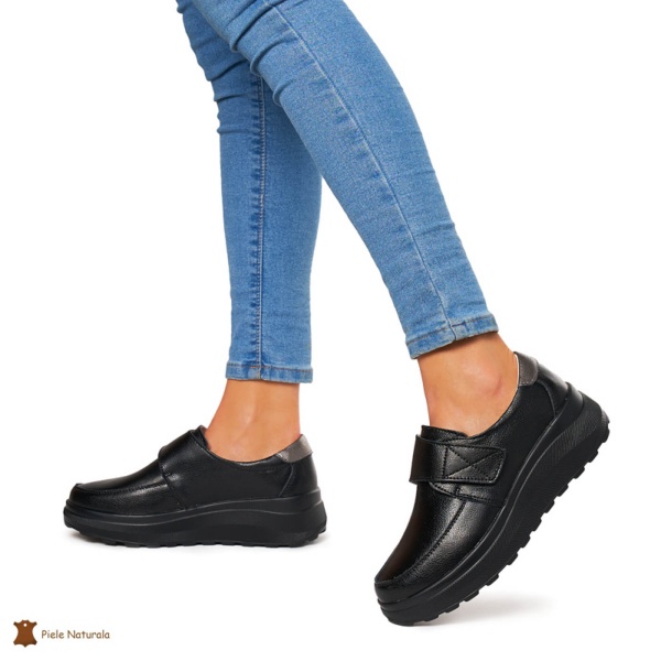 Pantofi Casual dama din Piele Naturala CRL0858 NEGRU - Img 3