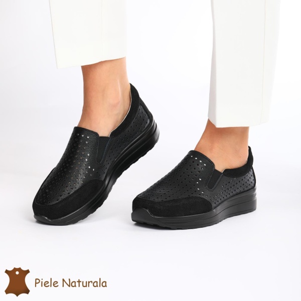 Pantofi Casual dama din Piele naturala CRL0860 NEGRU - Img 3