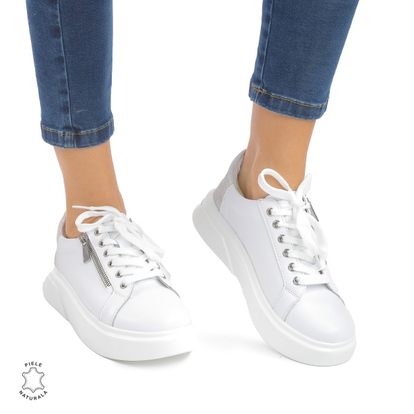 Pantofi Casual DAMA din PIELE Naturala CRL0940 CULOARE: ALB - Img 3