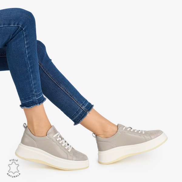 Pantofi Casual DAMA din PIELE Naturala CRL0947 CULOARE: GRI CU ARGINTIU - Img 2