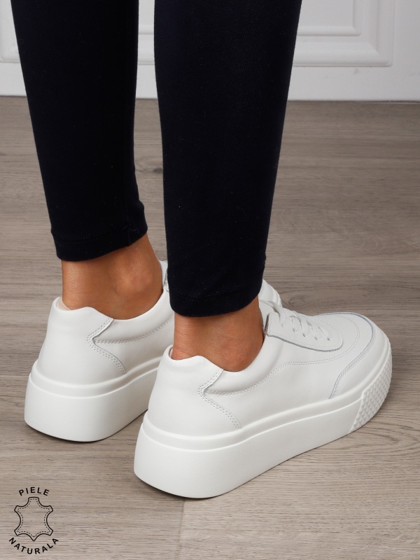 Pantofi Casual dama din Piele Naturala CRL1539 ALB - Img 3