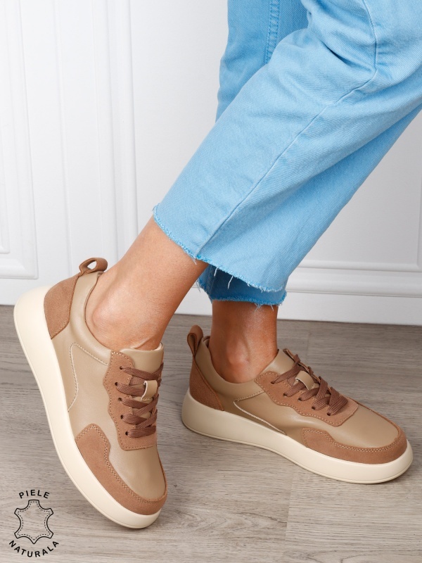 Pantofi casual dama din piele naturală cu finisaj premium CRL1823 KHAKI - Img 2