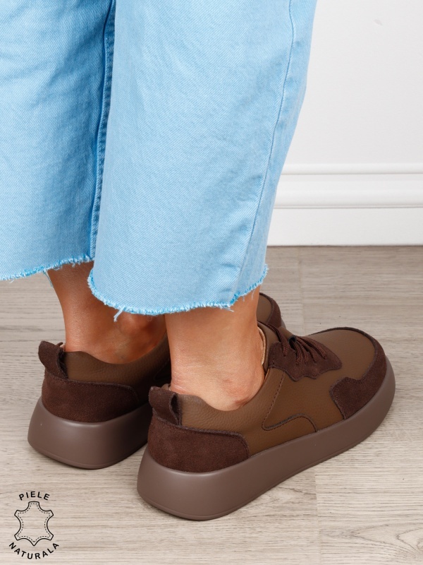 Pantofi casual dama din piele naturală cu finisaj premium CRL1823 CAFENIU - Img 3