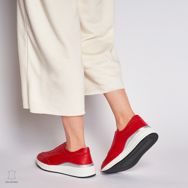 Pantofi Casual dama din Piele naturala CU INCHIDERE ELASTIC CRL1233 ROSU - Img 4