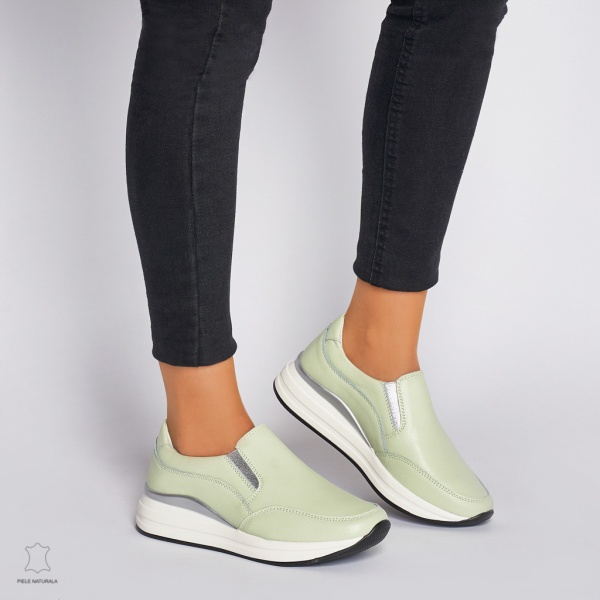 Pantofi Casual dama din Piele naturala CU INCHIDERE SLIP-ON CRL1235 VERDE - Img 2