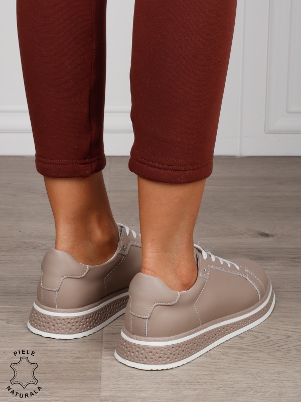 Pantofi Casual damă din piele naturală cu mici perforati CRL1513 ROZ - Img 3