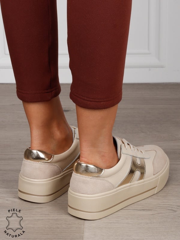 Pantofi Casual damă din piele naturală cu model lateral CRL1569 BEJ - Img 3