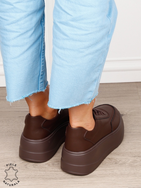 Pantofi casual damă din piele naturală cu siret CRL1822 CAFENIU - Img 3