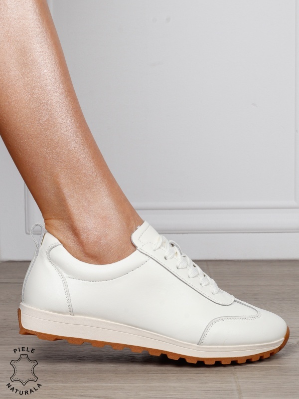 Pantofi Casual Damă din Piele Naturală cu Șiret și Talpă Comfort CRL1302 BEJ - Img 2