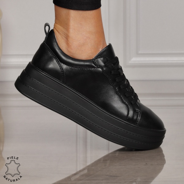 Pantofi CASUAL dama din piele naturala CU SIRET SI TALPA INALTA CRL1454 - Img 2
