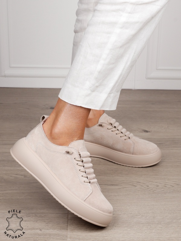 Pantofi Casual dama din Piele Naturala cu siret special CRL1550BEJ - Img 4