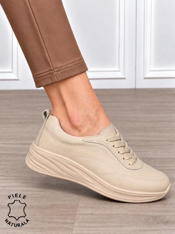 Pantofi casual damă din piele naturală cu stil clasic CRL1898 BEJ - Img 2