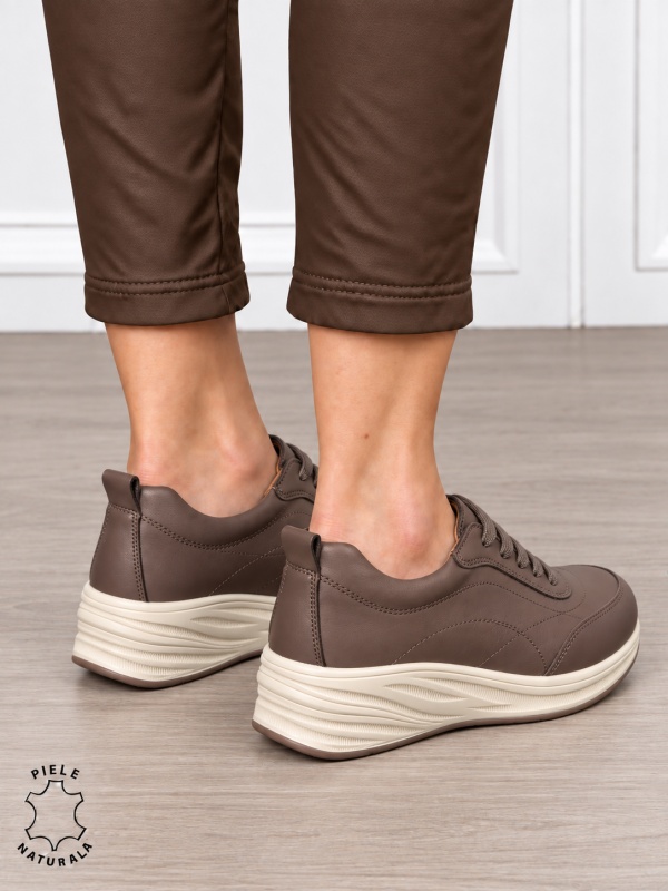 Pantofi casual damă din piele naturală cu stil clasic CRL1898 CAFENIU - Img 3