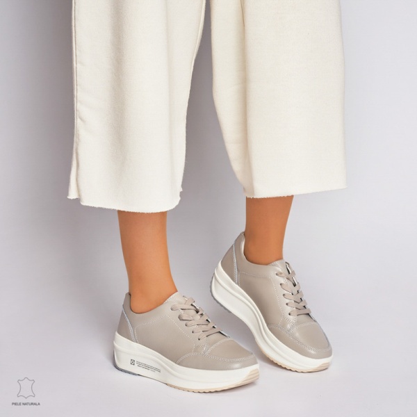 Pantofi Casual dama din Piele naturala cu talpa groasa CRL0039 GRI - Img 2