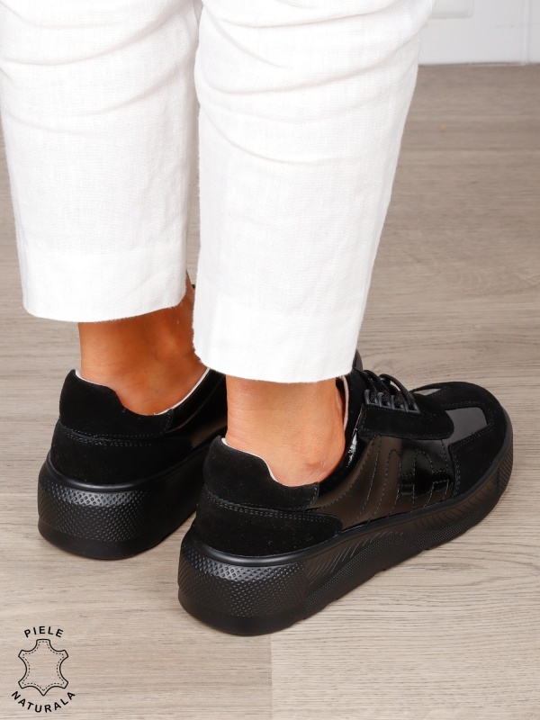 Pantofi Casual dama din Piele Naturala intoarsa CRL1556 negru - Img 3