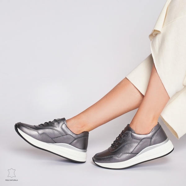 Pantofi Casual dama din Piele naturala Multicolor CRL1234 PEWTER - Img 3