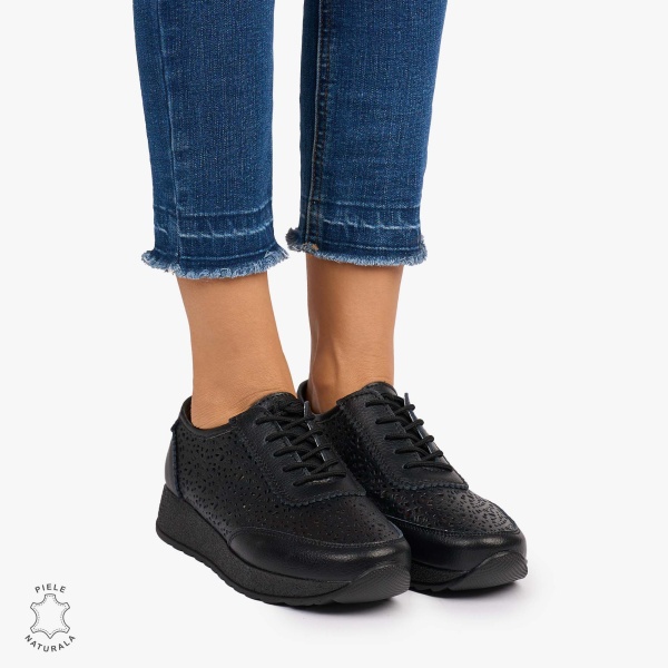 \Pantofi casual dama din Piele Naturala Perforati cu model CRL0714 NEGRU - Img 2