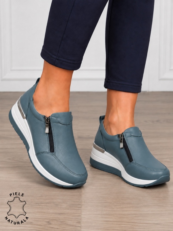 Pantofi Casual Dama Piele Naturala CRL0072 ALBASTRU - Img 3