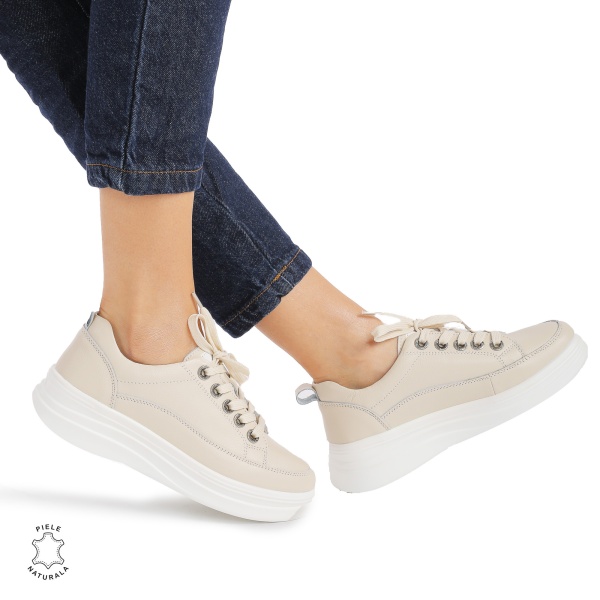 Pantofi casual dama piele naturala CRL0869 BEJ - Img 2