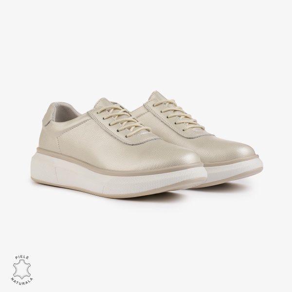Pantofi Casual Dama Piele Naturala CRL1002 Culoare: BEJ - Img 3
