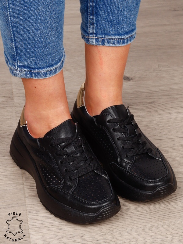 PANTOFI CASUAL Dama Piele Naturala cu mici perforati confortabile CRL1596 NEGRU - Img 2