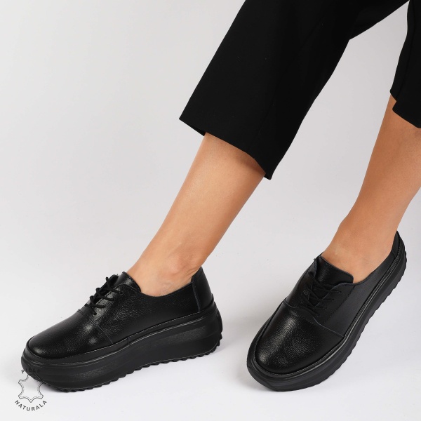 PANTOFI CASUAL Dama Piele Naturala CU SIRET CRL1439 NEGRU - Img 3