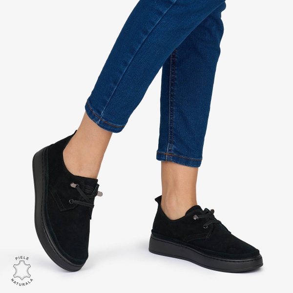 PANTOFI CASUAL Dama Piele Naturala INTOARSA CRL1053 Culoare: NEGRU - Img 4